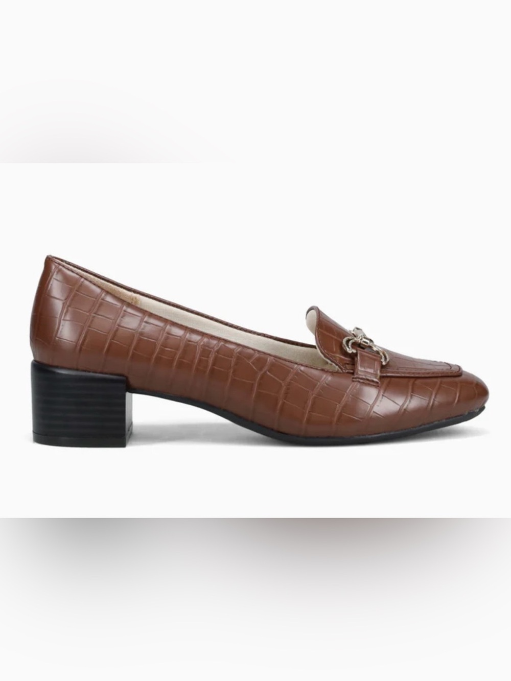 Life stride Bliss Coco Brown Croc-Embossed Low Heel Loafer size 6W-NWT